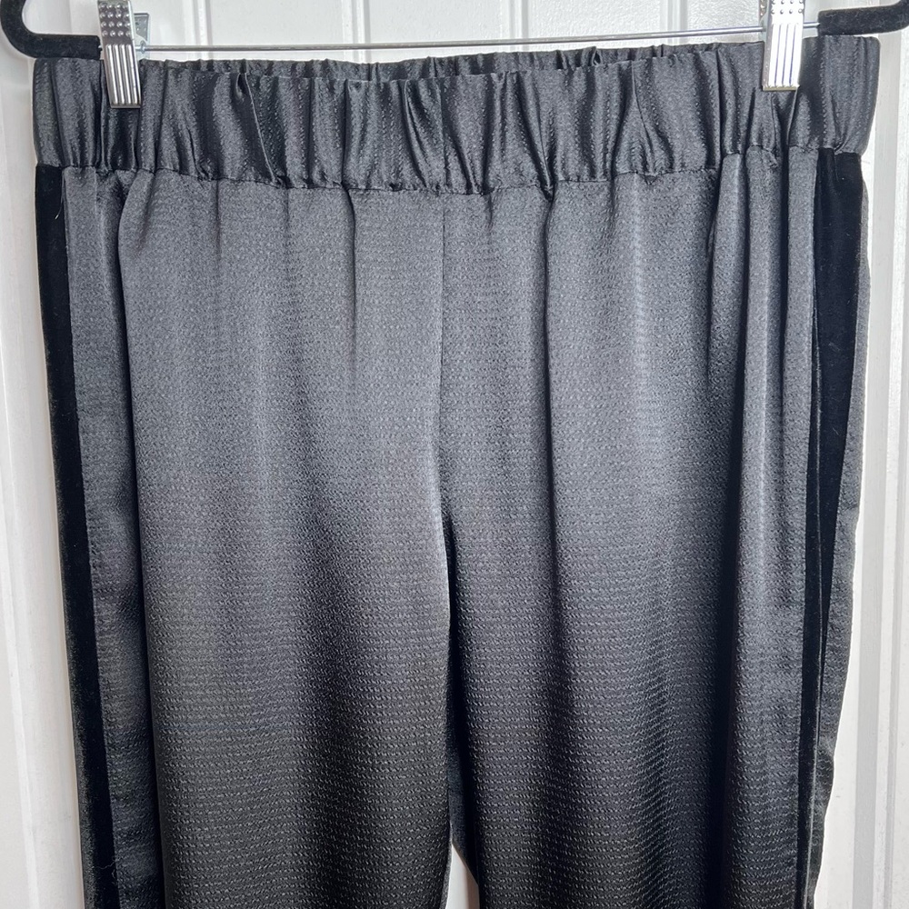 Emily McCarthy Black Downtown Velvet Racing Stripe Jogger Pants. Size Large. - Picture 7 of 13
